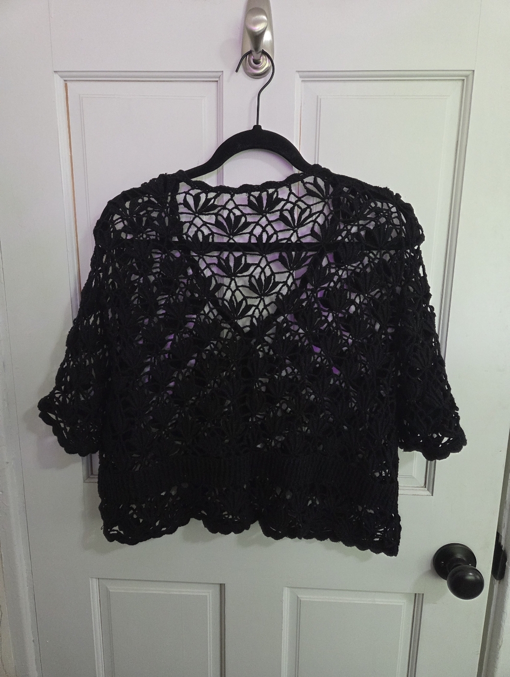 Black Floral Crochet Button Front Crop Top
